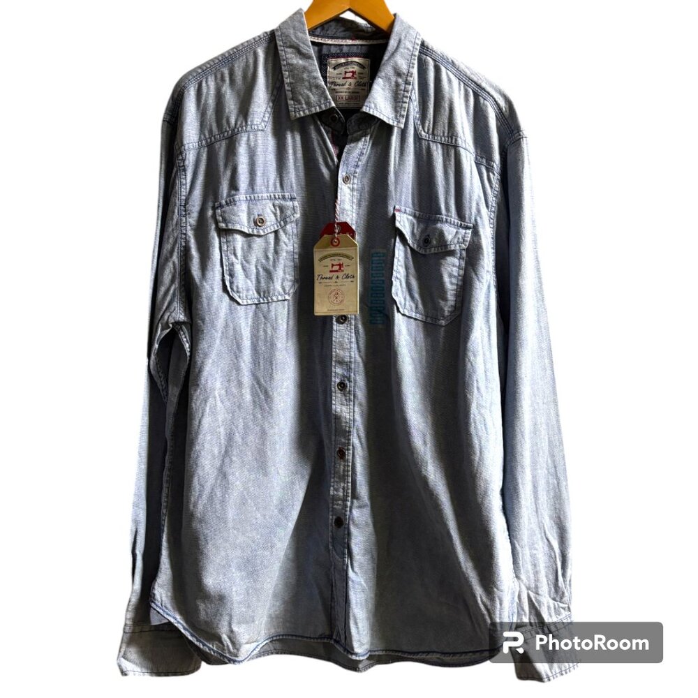 Thread & Cloth Mens Shirt Blue Jean Denim‎ Button Up Long Sleeve XXL 100% Cotton